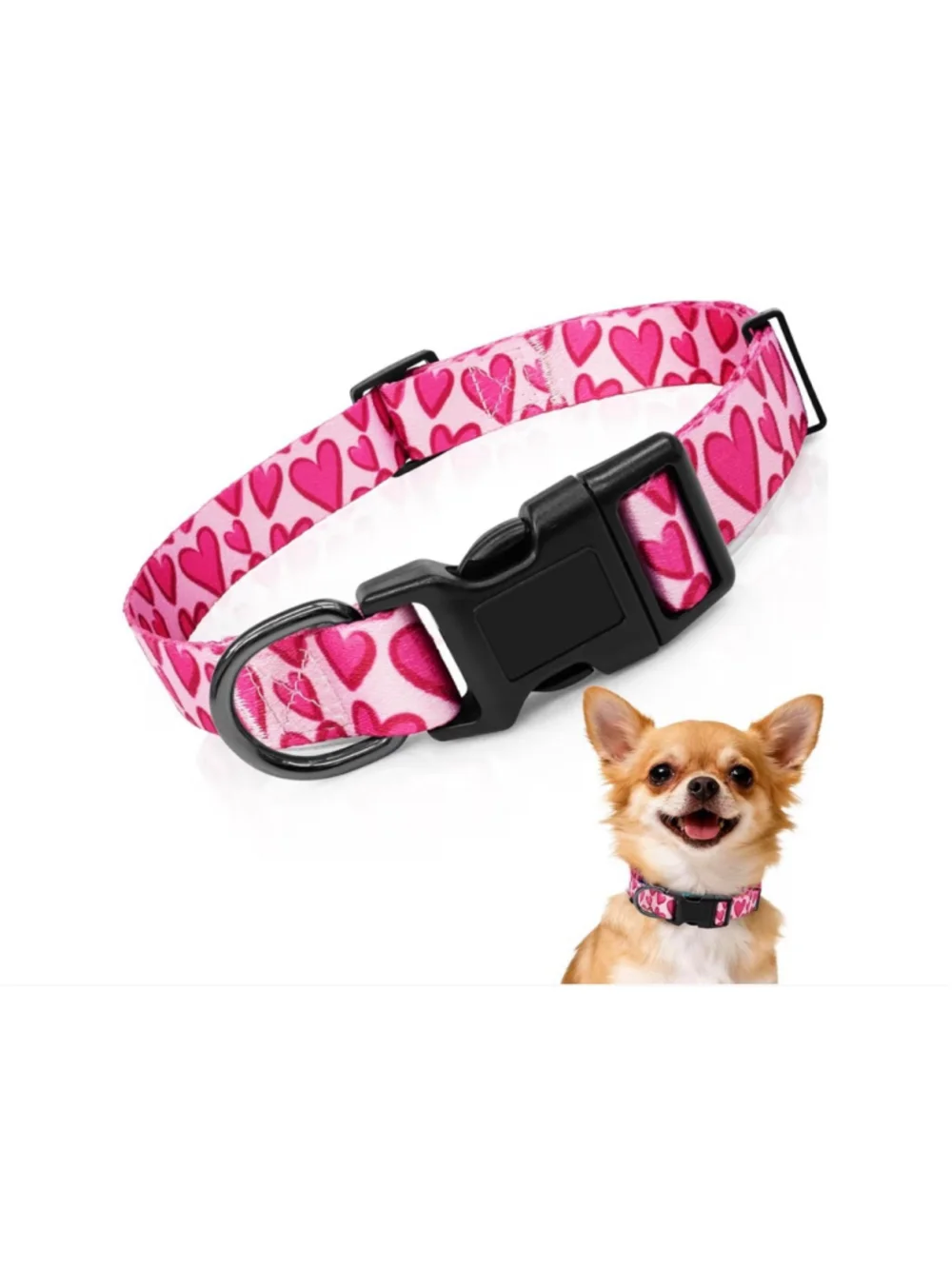 NEW Pink Heart Print Dog Collar Adjustable XS